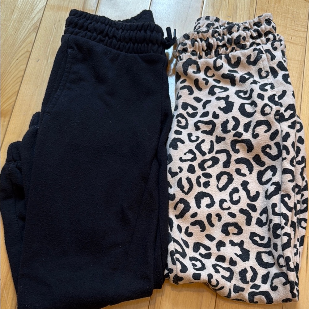 Old Navy Kids Black and Leopard Print Joggers